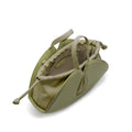 High angle shot of an opened NOIRANCA handbag Alice in Olive Green revealing its interior