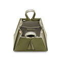 High angle shot of an opened NOIRANCA handbag Grace in Olive Green revealing its interior