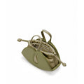 High angle shot of an opened NOIRANCA handbag Alice Mini in Olive Green revealing its interior