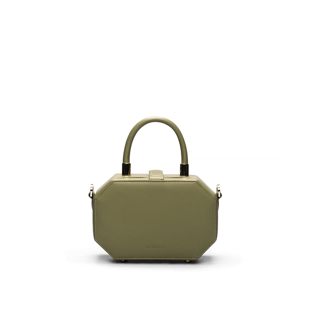 Front angle shot of NOIRANCA handbag Amanda in Olive Green